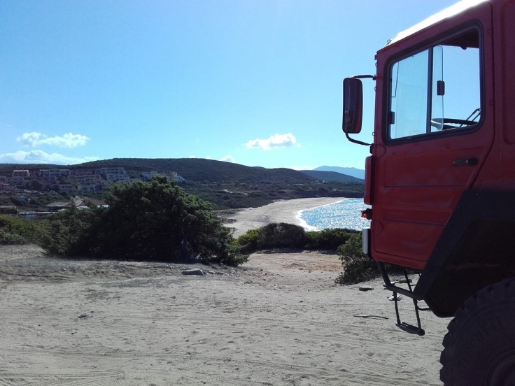Our truck at Portu Maga, Sardinia